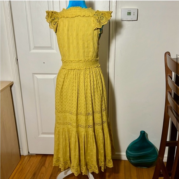 Ulla Johnson V-Neck Dress with Ruffles - Chartreuse Yellow - Excellent Condition - Picture 5 of 11